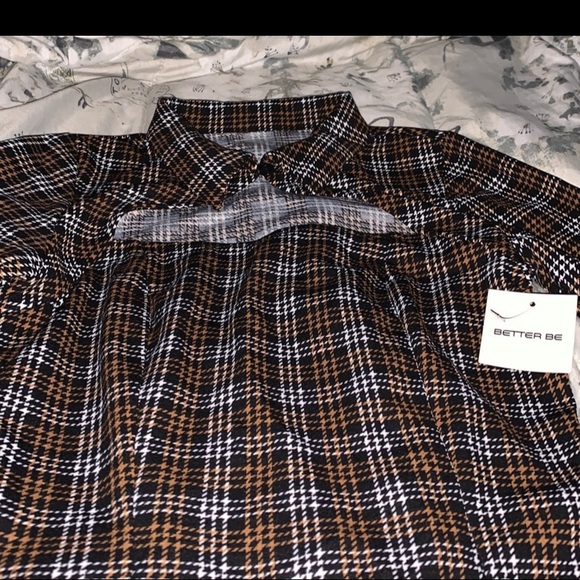 Plaid Long Sleeve Mini Dress With Front Slit - Picture 2 of 5